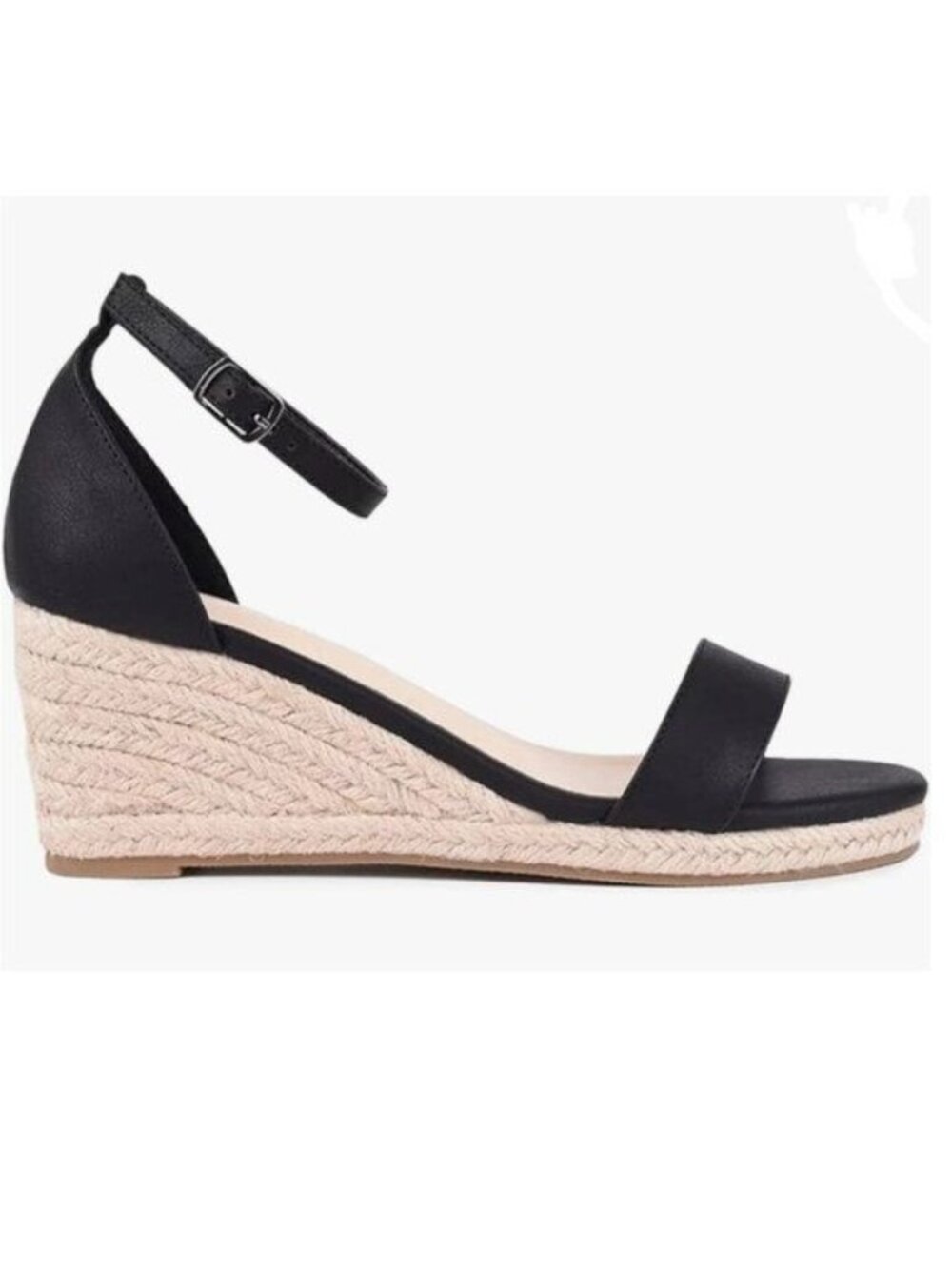 FOWT Black Espadrille Ankle Straps Buckle Wedge Sandal for Women Open Toe Sandal